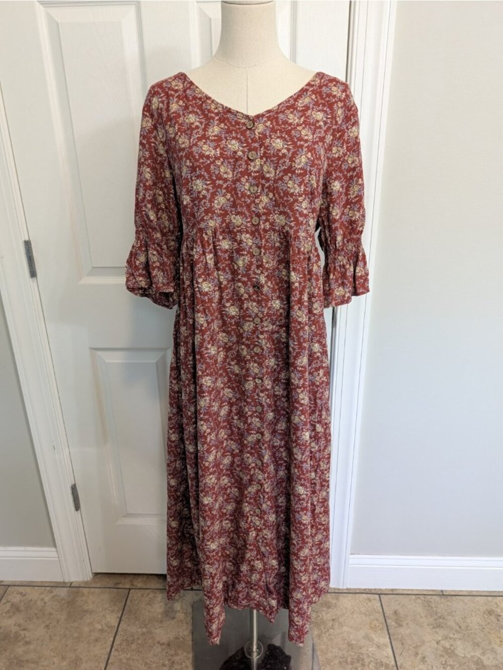 April Cornell Modern Prairie Floral Button Front Cottage Midi Dress Sz S